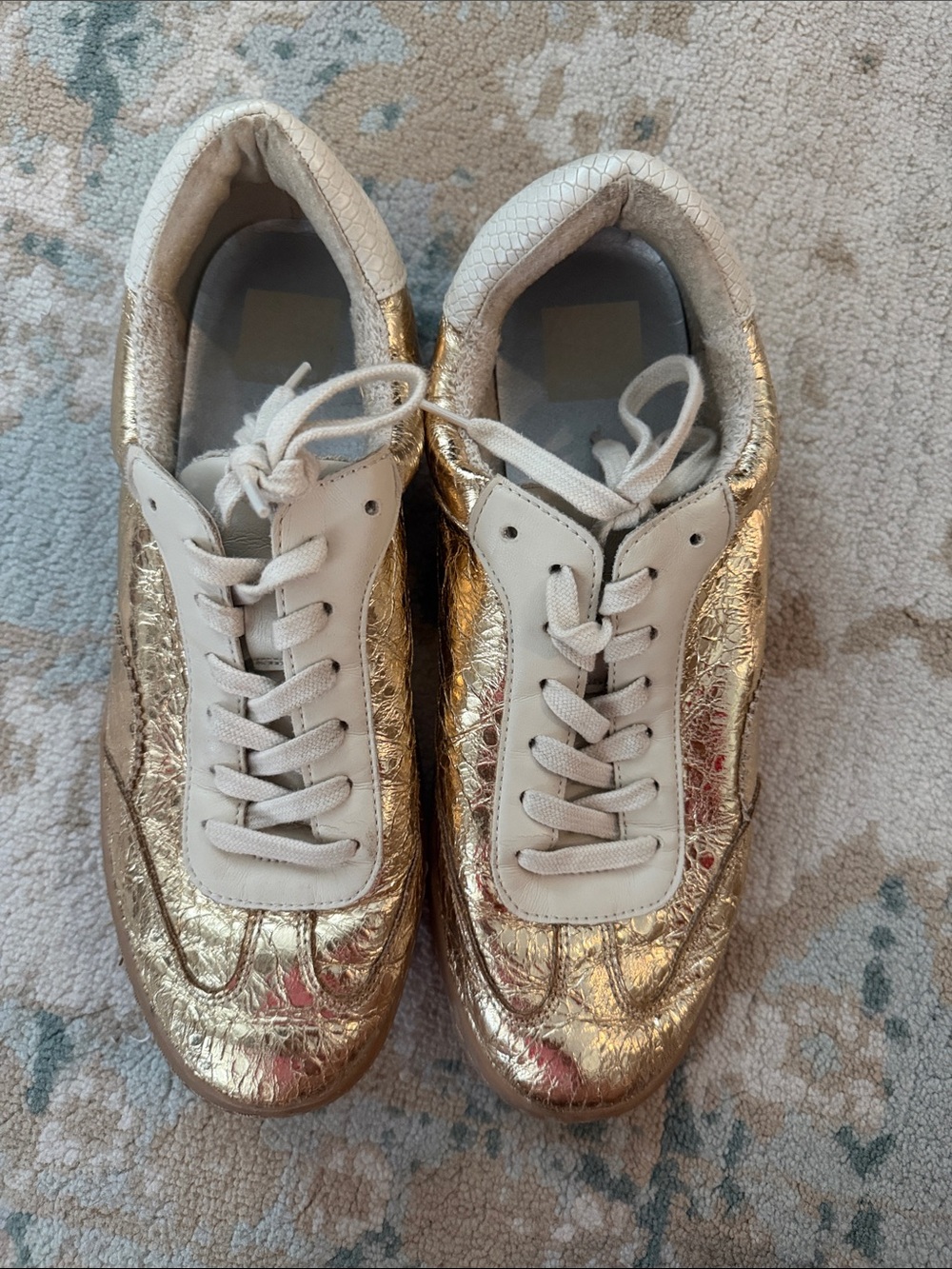 Dolce Vita Metallic Gold and White Lace-Up Sneakers
